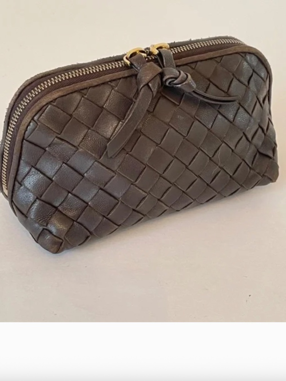 Bottega Veneta Intrecciato Brown leather small pouch cosmetic case mini bag